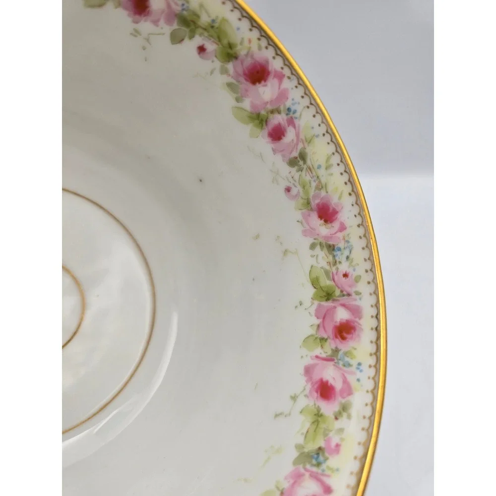 Antique Hand Painted Porcelain Bowl 1896 Pink Roses‎ Gold Gilt Victorian - Picture 12 of 12